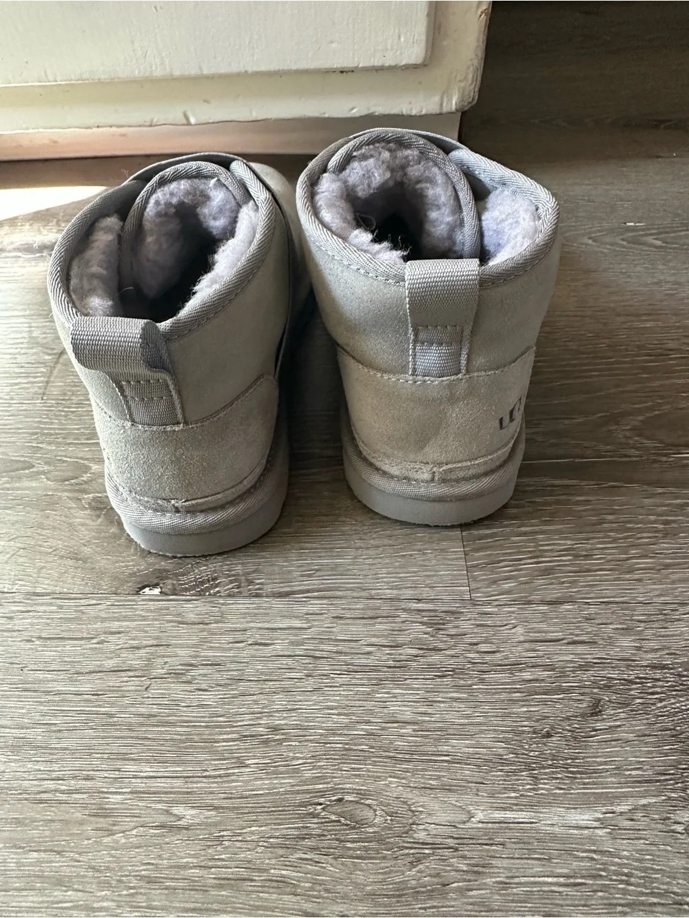 UGG Light Grey Suede Shearling Strap Boots
